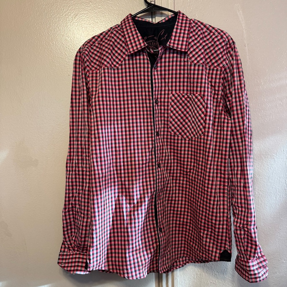 Marc Ecko Red and Black Casual Button Down Shirt Y2K Men’s M